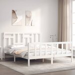 vidaXL Cadre de lit avec tête de lit blanc King Size bois massif