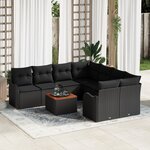 Ensemble de Canapés de Jardin de 9 Pièces avec Coussins Noir Rattan Poly Acacia
