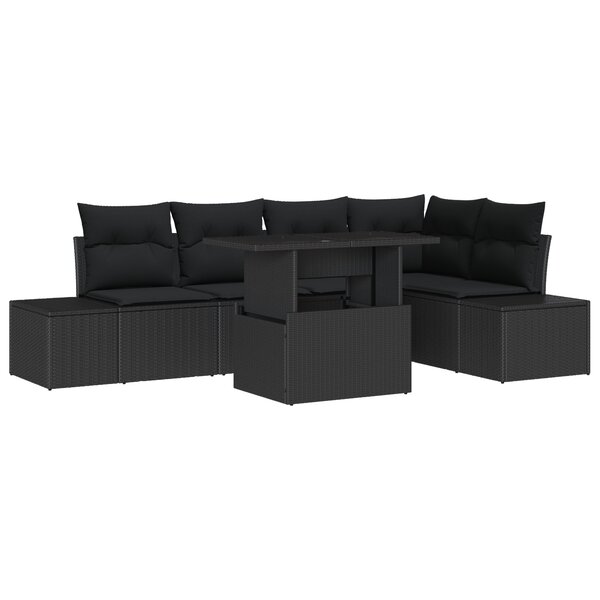 vidaXL Ensemble de canapé de jardin 6 pièces avec coussins noir en poly rotin