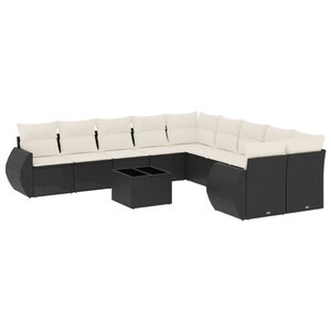 vidaXL Salon de jardin 11 Pièces avec coussins noir résine tressée