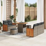 Canapé de jardin 8 pièces avec coussins en rotin poly gris et acacia