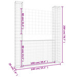vidaXL Panier de gabion en forme de U avec 2 poteaux Fer 140x20x200 cm