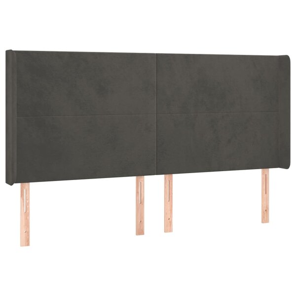 vidaXL Tête de lit avec oreilles Gris foncé 203x16x118/128 cm Velours