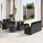 Set de canapé de jardin 8 pièces avec coussins noir rotin poly acacia