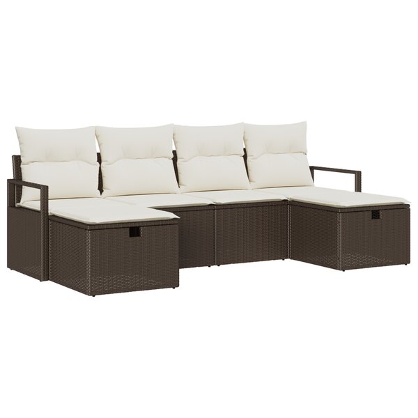 Ensemble de canapé de jardin vidaXL 6 pièces avec coussins Brun Poly Rotin