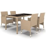 vidaXL Ensemble à manger de jardin 5 Pièces Rotin verre trempé Beige
