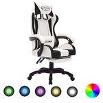 Chaise fauteuil siège pivotante de bureau informatique étude de jeux vidéo avec LED RVB et similicuir noir 02_0024208