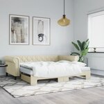 vidaXL Lit de jour avec gigogne et matelas crème 90x200 cm similicuir