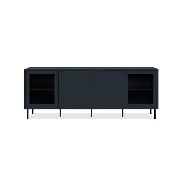 Meuble TV - CARACAS - 180 x 68 x 40 cm -2 portes vitrées + 2 portes - Bleu navy