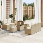 Ensemble de 8 pièces de Canapés de Jardin avec Coussins Rattan Beige Poly Acacia