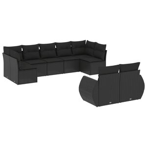 vidaXL Salon de jardin 9 Pièces avec coussins noir résine tressée