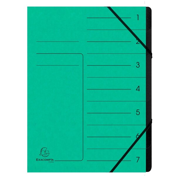 Trieur Agrafé Avec Élastiques Intérieur Noir 7 Compartiments - A4 - Vert - X 10 - Exacompta
