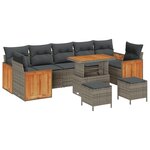 Ensemble de canapé de jardin 10 pièces vidaXL avec coussins en poly rattan gris et acacia