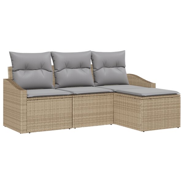 vidaXL Ensemble canapé de jardin 4 pièces avec coussins Beige Rotin Synthétique