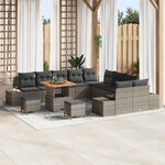 Ensemble de Canapés de Jardin vidaXL 13 Pièces avec Coussins Gris Poly Rattan Acacia