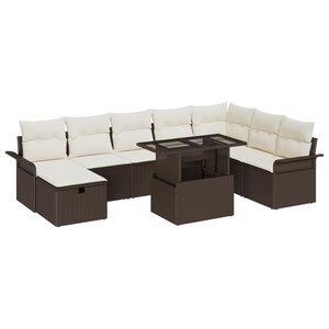 Ensemble de Canapé de Jardin vidaXL 9 Pièces avec Coussins en Rattan Poly Marron