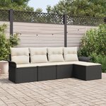 Ensemble de Canapé de Jardin 5 Pièces avec Coussins Noir Poly Rotin