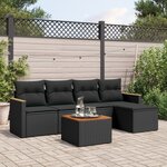 vidaXL Salon de jardin 6 Pièces avec coussins noir résine tressée