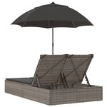 vidaXL Chaise longue double et coussins et parasol gris résine tressée