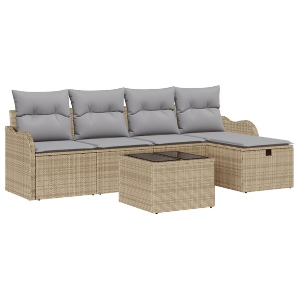 Ensemble de Canapé de Jardin de 6 Pièces avec Coussins Beige Rotin Synthétique
