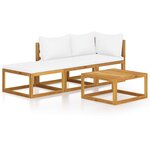 vidaXL Salon de jardin 4 Pièces avec coussin Crème Bois d'acacia solide