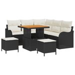 Ensemble de canapé de jardin 8 pièces vidaXL avec coussins en rattan noir poly et acacia