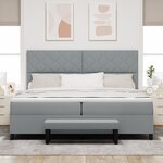 vidaXL Lit avec sommier et banc gris clair 200x200 cm en tissu
