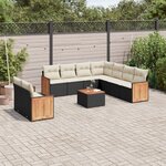 vidaXL Salon de jardin 10 Pièces avec coussins noir résine tressée