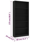 vidaXL Bibliothèque à 5 niveaux Noir 80x24x175 cm Bois d’ingénierie