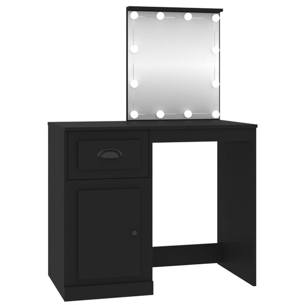 vidaXL Coiffeuse avec LED noir 90x50x132 5 cm bois d'ingénierie