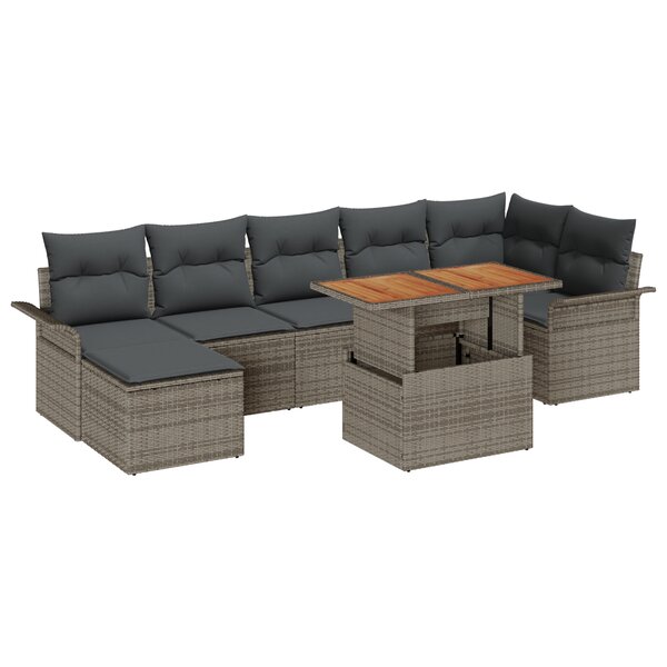 vidaXL Ensemble de salle à manger de jardin de 8 pièces avec coussins en poly rotin gris et acacia