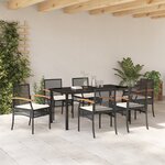 vidaXL Set de jardin 7 pièces avec coussins en rotin noir