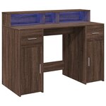 Bureau table poste de travail meuble d'ordinateur informatique étude et lumières LED chêne bois d'ingénierie brun 02_0023795