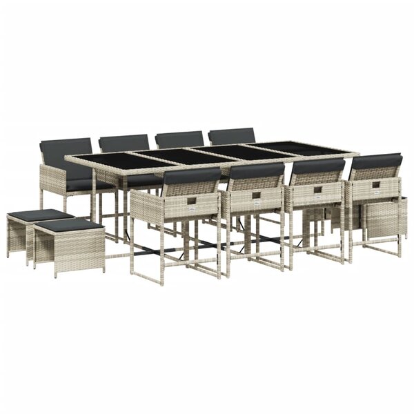 vidaXL Ensemble à manger de jardin et coussins 13 Pièces gris clair rotin
