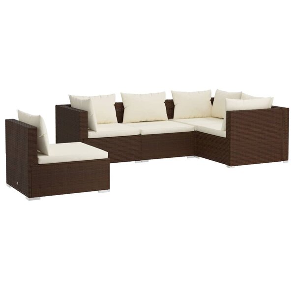 Salon de jardin meuble d'extérieur ensemble de mobilier 5 pièces avec coussins résine tressée marron 02_0016469