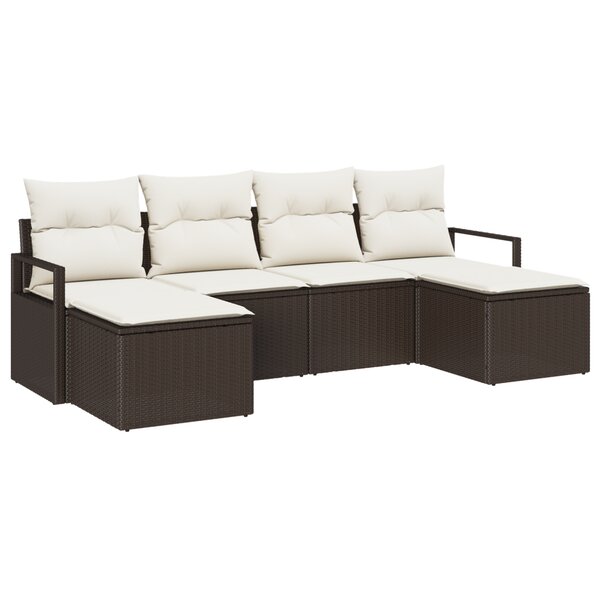 Ensemble de Canapés de Jardin 6 Pièces avec Coussins Marron Poly Rotin