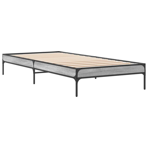 vidaXL Cadre de lit sonoma gris 90x200 cm bois d'ingénierie et métal