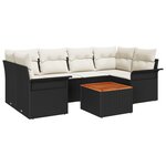 Ensemble de canapé de jardin vidaXL 7 pièces avec coussins noirs en poly rattan et acacia