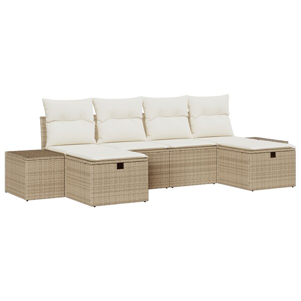 vidaXL Set de Canapés de Jardin 6 Pièces avec Coussins Beige Poly Rattan