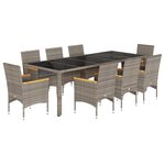 vidaXL Ensemble à manger de jardin et coussins 9 Pièces gris rotin verre