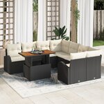 vidaXL Ensemble de Salle à Manger de Jardin en 9 pièces avec Coussins Noir Poly Rattan Acacia