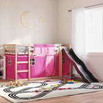 vidaXL Lit superposé sans matelas avec toboggan et rideaux 90x190 cm