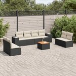 vidaXL Salon de jardin 9 Pièces avec coussins noir résine tressée