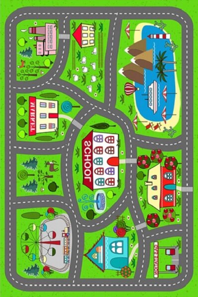 Tapis enfant Circuit de voiture 100 x 160 cm - Vert