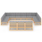 Salon de jardin meuble d'extérieur ensemble de mobilier 13 pièces avec coussins bois de pin massif 02_0015725
