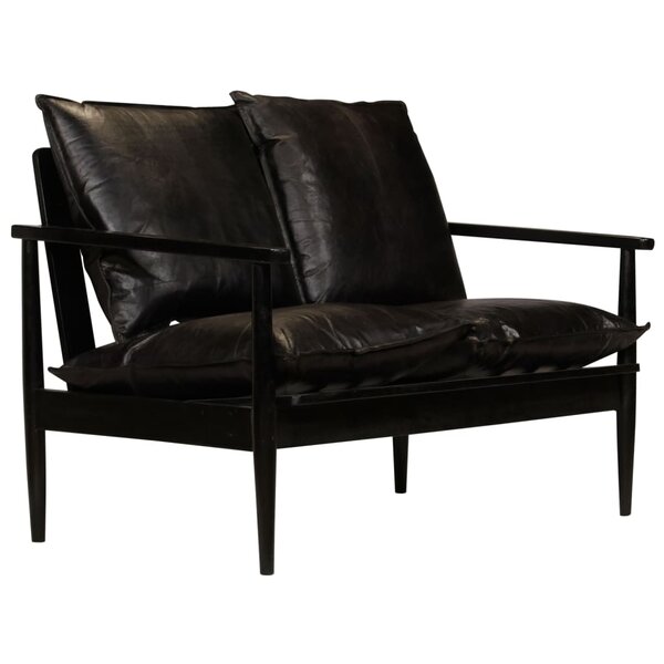vidaXL Canapé à 2 places Cuir véritable avec bois d'acacia Noir