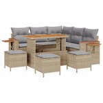 Set de canapés de jardin 9 pièces avec coussins Beige Poly Rotin Acacia