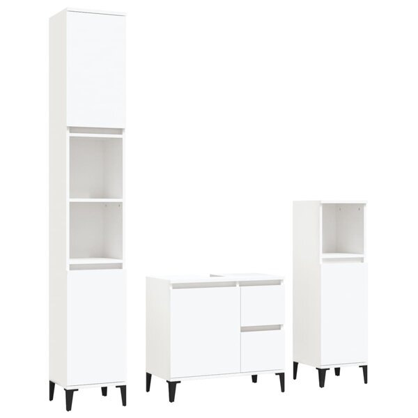vidaXL Ensemble d'armoires salle de bain 3 Pièces blanc bois d'ingénierie