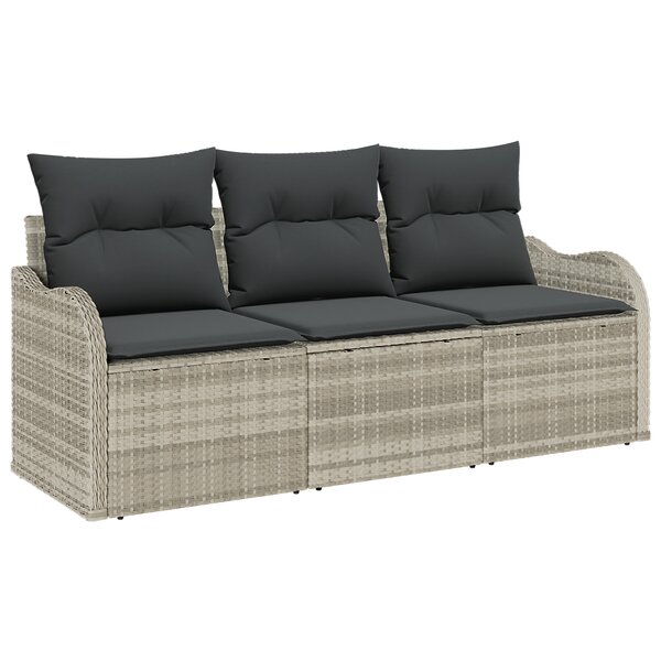 Ensemble de Canapé de Jardin 3 Pièces avec Coussins Gris Clair Rattan Poly