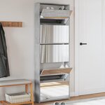 vidaXL Armoire à chaussures miroir 5 niveaux gris béton 63x17x169 5 cm